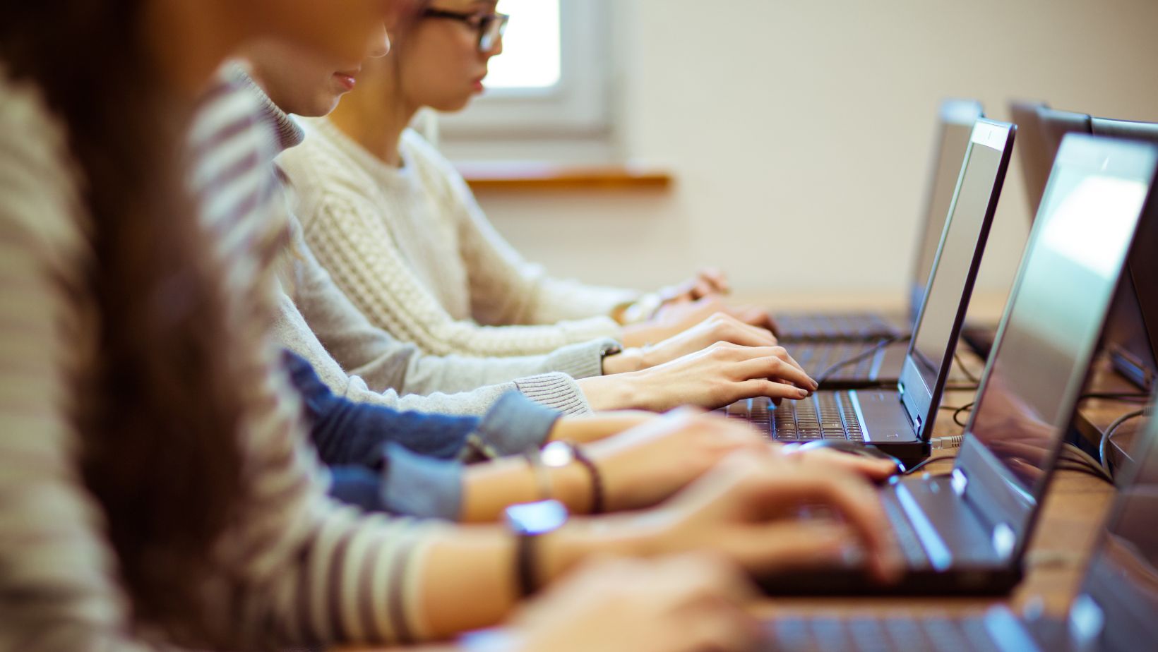 High school students using computers